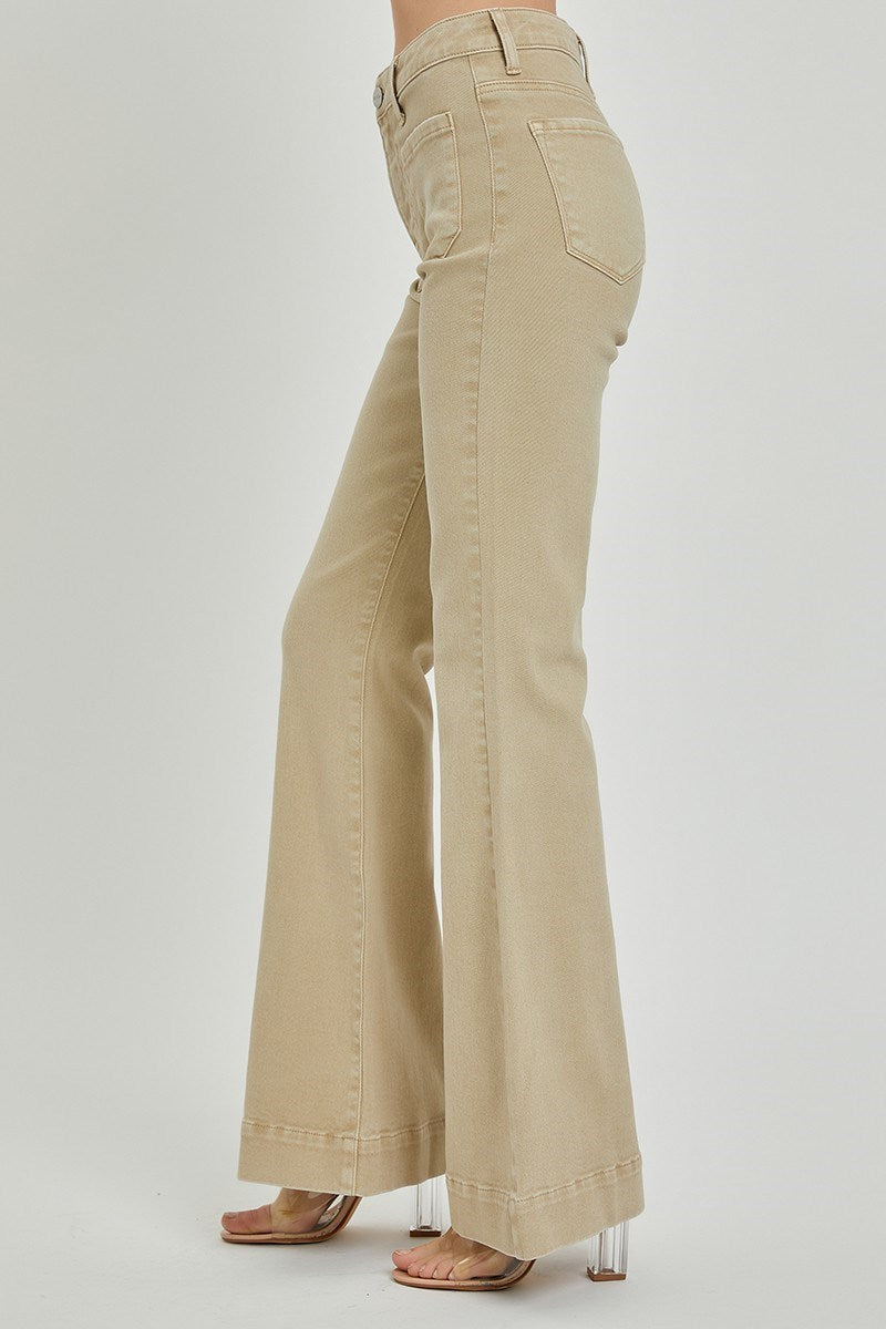 Risen Jeans - High Rise Front Patch Pocket Bell Bottom Pants - RDP5358 - SaltTree