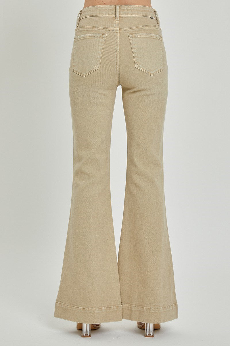 Risen Jeans - High Rise Front Patch Pocket Bell Bottom Pants - RDP5358 - SaltTree