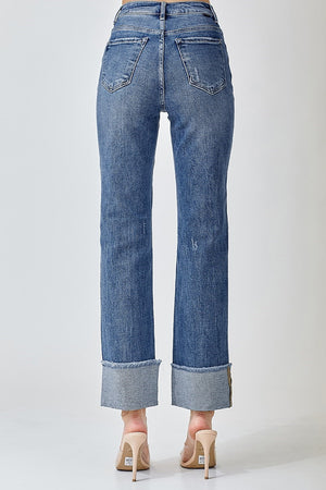 Risen Jeans - High Rise Straight Cuffed Relaxed Jeans - RDP5379CH - SaltTree