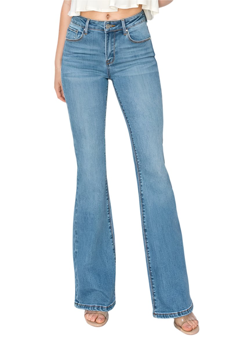 Risen Jeans - Mid Rise Basic Flare Jeans - RDP5404 - SaltTree
