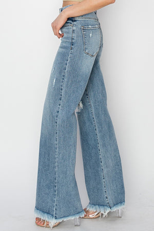 Risen Jeans - Mid Rise Button Down Wide Leg Jeans - RDP5412HD - SaltTree