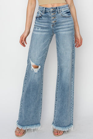 Risen Jeans - Mid Rise Button Down Wide Leg Jeans - RDP5412HD - SaltTree
