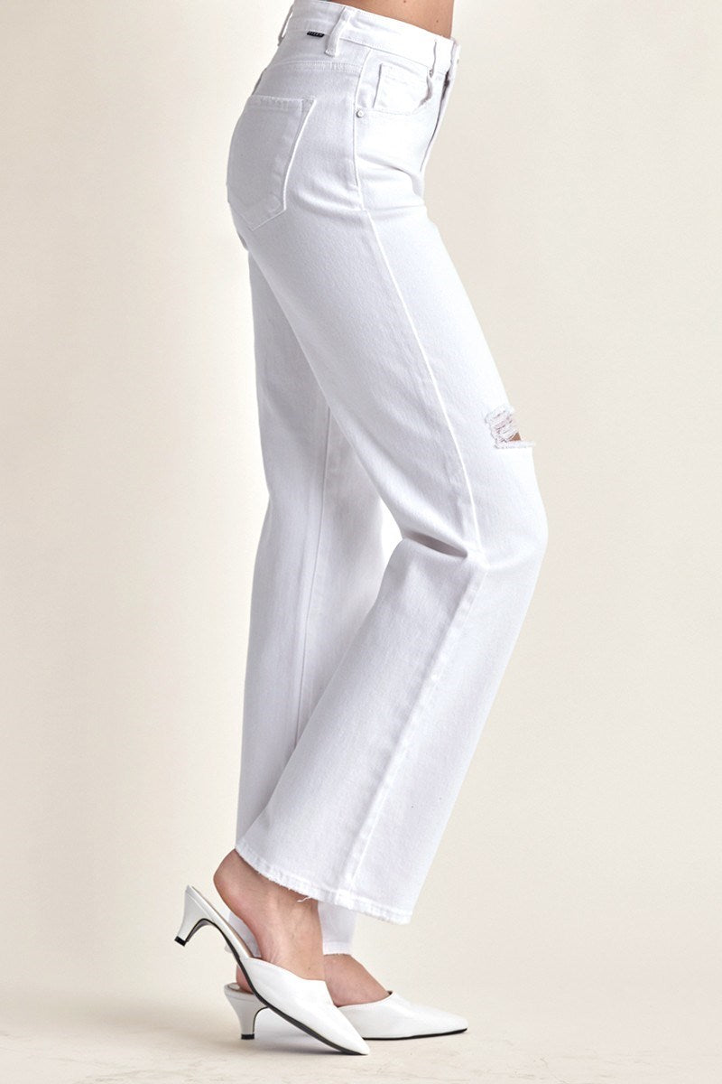 Risen Jeans - High Rise Relaxed Straight Jeans With Slit - RDP5435 - SaltTree