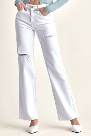 Risen Jeans - High Rise Relaxed Straight Jeans With Slit - RDP5435 - SaltTree