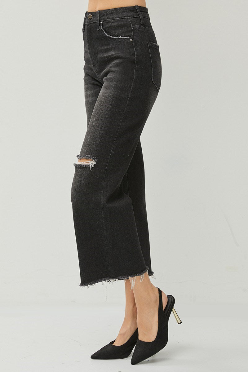 Risen Jeans -High Rise Frayed Ankle Wide Jeans - RDP5511 - SaltTree
