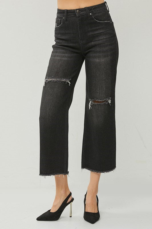 Risen Jeans -High Rise Frayed Ankle Wide Jeans - RDP5511 - SaltTree