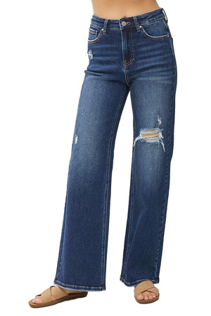 Risen Jeans - High Rise Distressed Detail Wide Leg Jeans - RDP5522 - SaltTree
