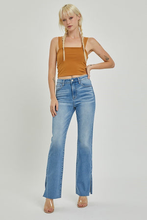 Risen Jeans - High Rise Raw Hem Straight Leg With Slit Jeans - Plus Size - RDP5525x
