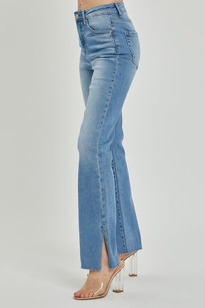 Risen Jeans - High Rise Raw Hem Straight Leg With Slit Jeans - Plus Size - RDP5525x