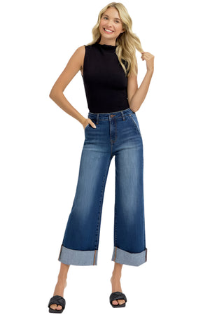 Risen Jeans - Tummy Control High Rise Ankle Wide Cuffed Jeans - RDP5574HD