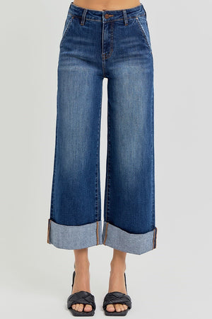 Risen Jeans - Tummy Control High Rise Ankle Wide Cuffed Jeans - RDP5574HD