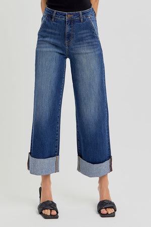Risen Jeans - Tummy Control High Rise Ankle Wide Cuffed Jeans - RDP5574HD