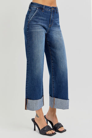 Risen Jeans - Tummy Control High Rise Ankle Wide Cuffed Jeans - RDP5574HD