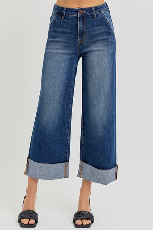 Risen Jeans - Tummy Control High Rise Ankle Wide Cuffed Jeans - RDP5574HD