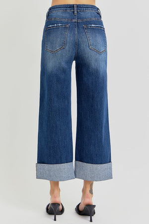Risen Jeans - Tummy Control High Rise Ankle Wide Cuffed Jeans - RDP5574HD