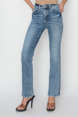 Risen Jeans - High Rise Relaxed Straight Jeans with Side Slit - RDP5577 - SaltTree