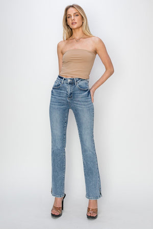 Risen Jeans - High Rise Relaxed Straight Jeans with Side Slit - RDP5577 - SaltTree