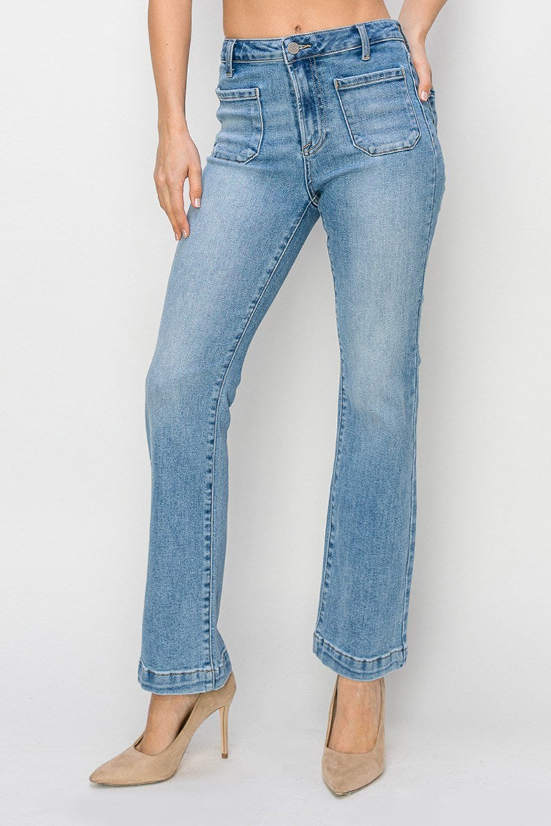 Risen Jeans - High Rise Ankle Bootcut Patch Pocket Jeans