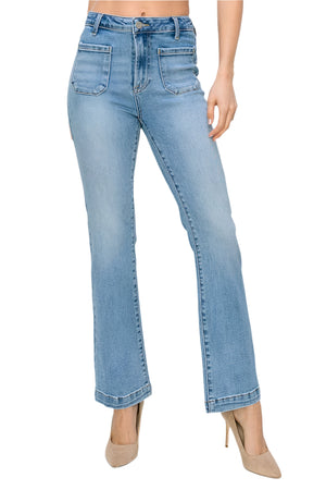 Risen Jeans - High Rise Ankle Bootcut Patch Pocket Jeans - RDP5610