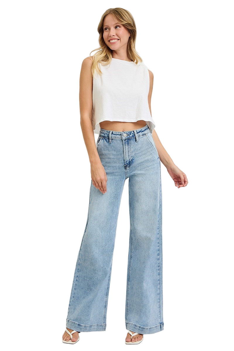Risen Jeans - High Rise Wide Leg Slanted Pocket Jeans - RDP5660HD - SaltTree
