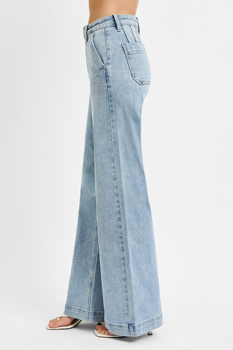 Risen Jeans - High Rise Wide Leg Slanted Pocket Jeans - RDP5660HD - SaltTree