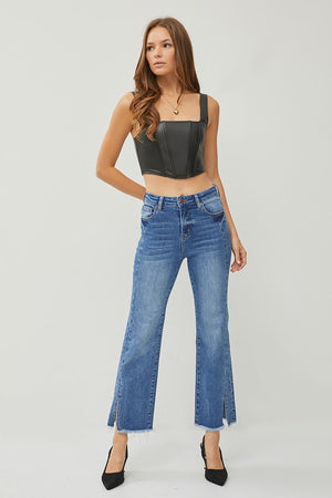 Risen Jeans - High Rise Front Sean with Slit Straight Leg Jeans - RDP5685 - SaltTree