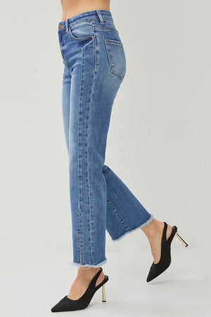 Risen Jeans - High Rise Front Sean with Slit Straight Leg Jeans - RDP5685 - SaltTree