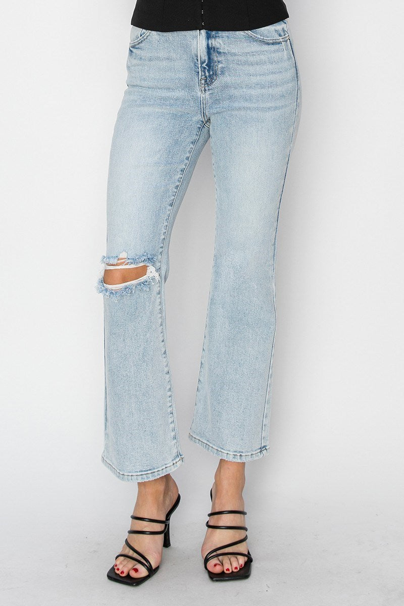 Risen Jeans - High Rise Distressed Ankle Flare Jeans - RDP5696L - SaltTree