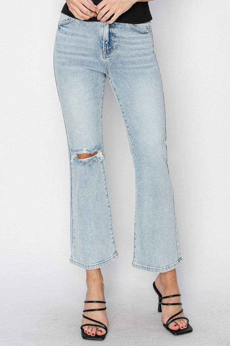Risen Jeans - High Rise Distressed Ankle Flare Jeans - RDP5696L - SaltTree