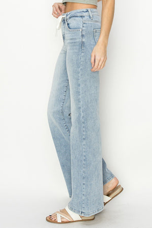 Rise Jeans - High Rise Front Draw String Wide Relaxed Jeans - Plus Size - RDP5753x
