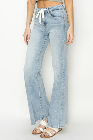 Rise Jeans - High Rise Front Draw String Wide Relaxed Jeans - Plus Size - RDP5753x