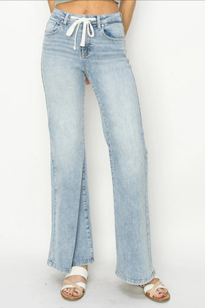 Rise Jeans - High Rise Front Draw String Wide Relaxed Jeans - Plus Size - RDP5753x