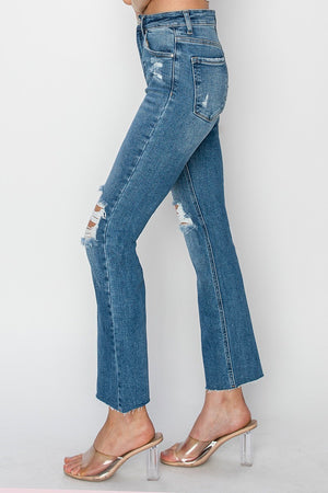 Risen Jeans - High Rise Knee Distressed Ankle Jeans - RDP5756 - SaltTree
