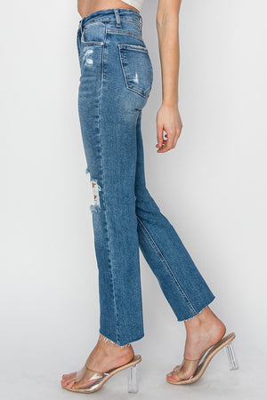 Risen Jeans - High Rise Knee Distressed Ankle Jeans - RDP5756 - SaltTree