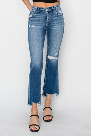 Risen Jeans - Mid Rise Frayed Step Hem Ankle Straight Jeans - RDP5785 - SaltTree