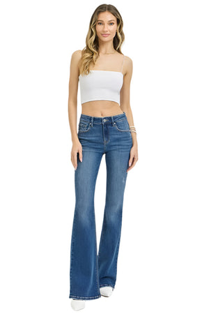 Risen Jeans - Tummy Control Mid Rise Flare Basic Jeans - RDP5788