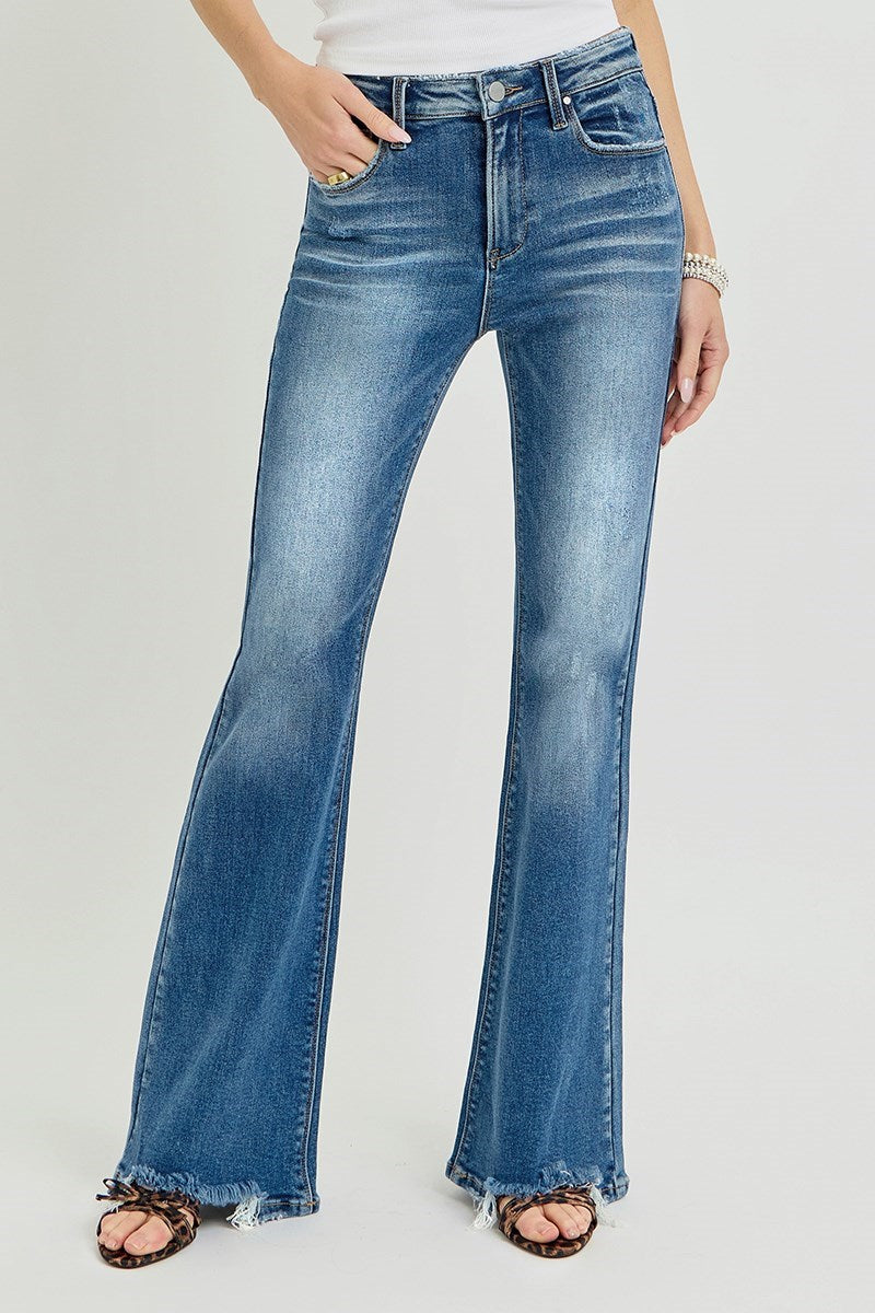 Risen Jeans - Tummy Control High Rise Flare Step Hem Jeans - RDP5819 - SaltTree