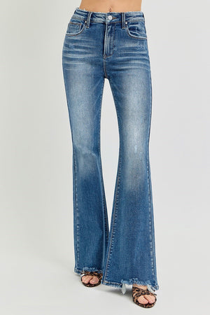 Risen Jeans - Tummy Control High Rise Flare Step Hem Jeans - RDP5819 - SaltTree