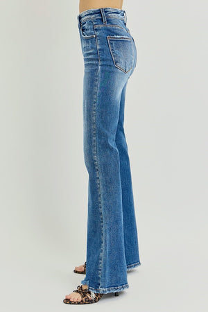 Risen Jeans - Tummy Control High Rise Flare Step Hem Jeans - RDP5819 - SaltTree