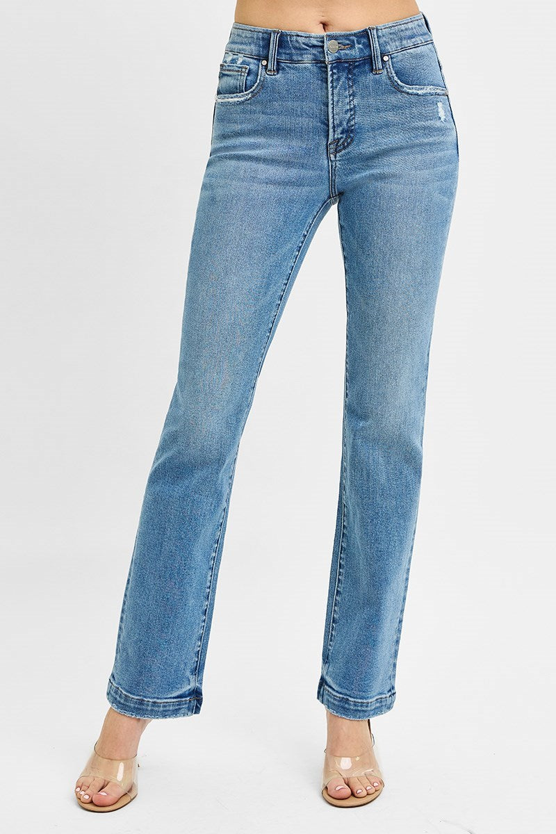 Risen Jeans - Tummy Control Elastic Band Mid Rise Straight Jeans - RDP5822M - SaltTree