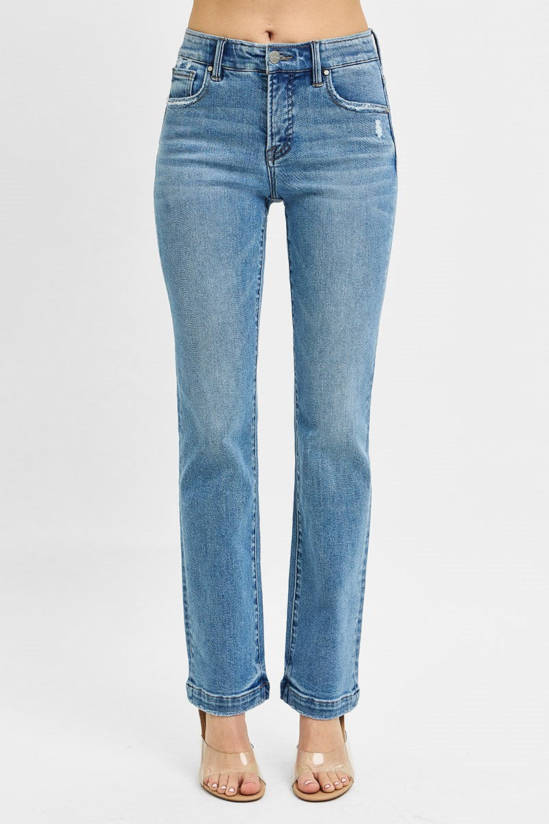 Risen Jeans - Tummy Control Elastic Band Mid Rise Straight Jeans - RDP5822M - SaltTree