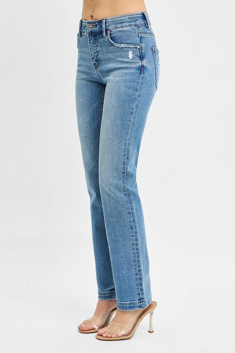Risen Jeans - Tummy Control Elastic Band Mid Rise Straight Jeans - RDP5822M - SaltTree