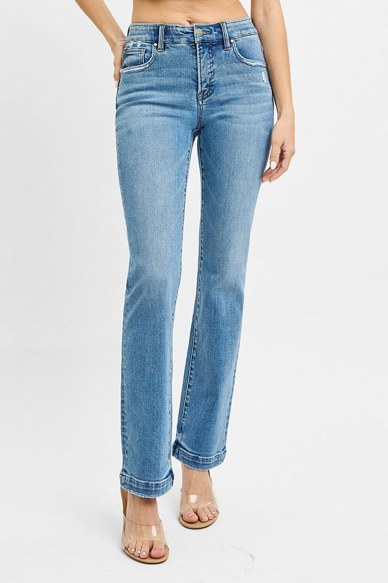 Risen Jeans - Tummy Control Elastic Band Mid Rise Straight Jeans - RDP5822M - SaltTree