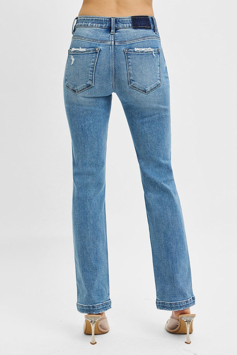 Risen Jeans - Tummy Control Elastic Band Mid Rise Straight Jeans - RDP5822M - SaltTree