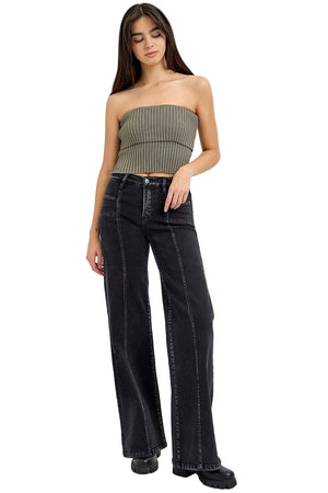Risen Jeans - Mid Rise Wide Jeans With Front Patch Pocket - Plus Size - RDP5851x