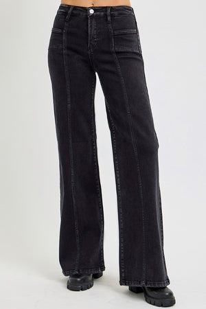 Risen Jeans - Mid Rise Wide Jeans With Front Patch Pocket - Plus Size - RDP5851x