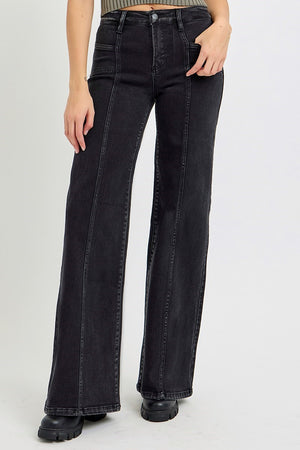 Risen Jeans - Mid Rise Wide Jeans With Front Patch Pocket - Plus Size - RDP5851x