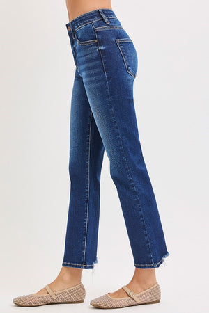Risen Jeans - Tummy Control Elastic Band High Rise Crop Straight Jeans - RDP5916