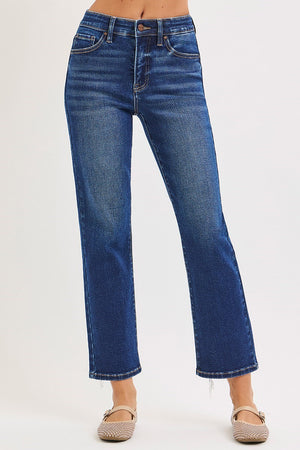 Risen Jeans - Tummy Control Elastic Band High Rise Crop Straight Jeans - RDP5916