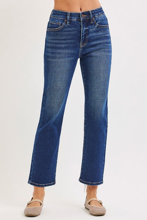 Risen Jeans - Tummy Control Elastic Band High Rise Crop Straight Jeans - RDP5916